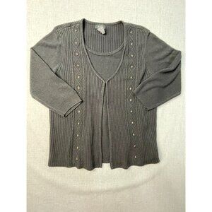 RQT Women's Black Large Acrylic Knit Round Neck 3/4 Sleeve Cardigan Sweater USED